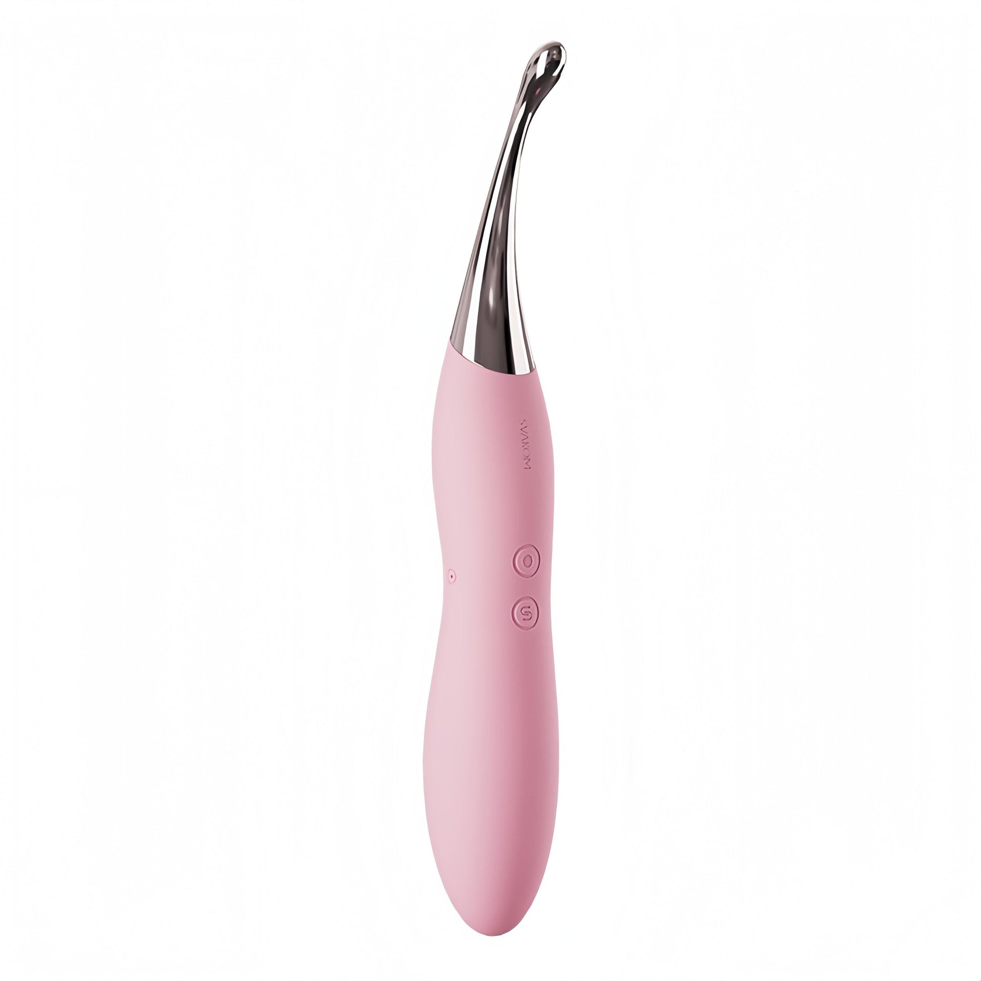 Alternative text: The SVAKOM dual-motor vibrator pen is made of silicone and has a slim body (Φ20.5mm). It is designed specifically for female G-spot stimulation.