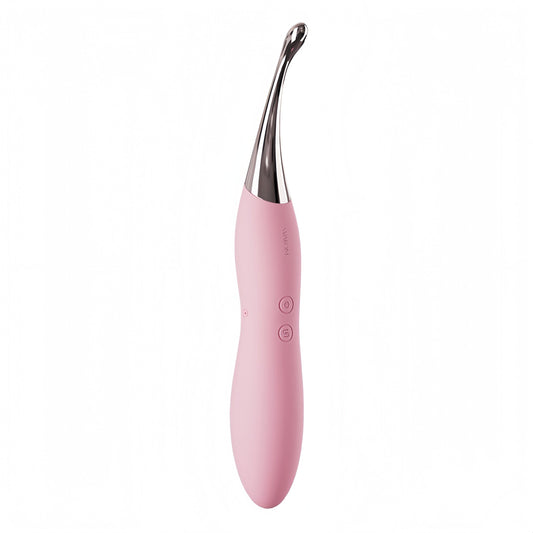 Alternative text: The SVAKOM dual-motor vibrator pen is made of silicone and has a slim body (Φ20.5mm). It is designed specifically for female G-spot stimulation.
