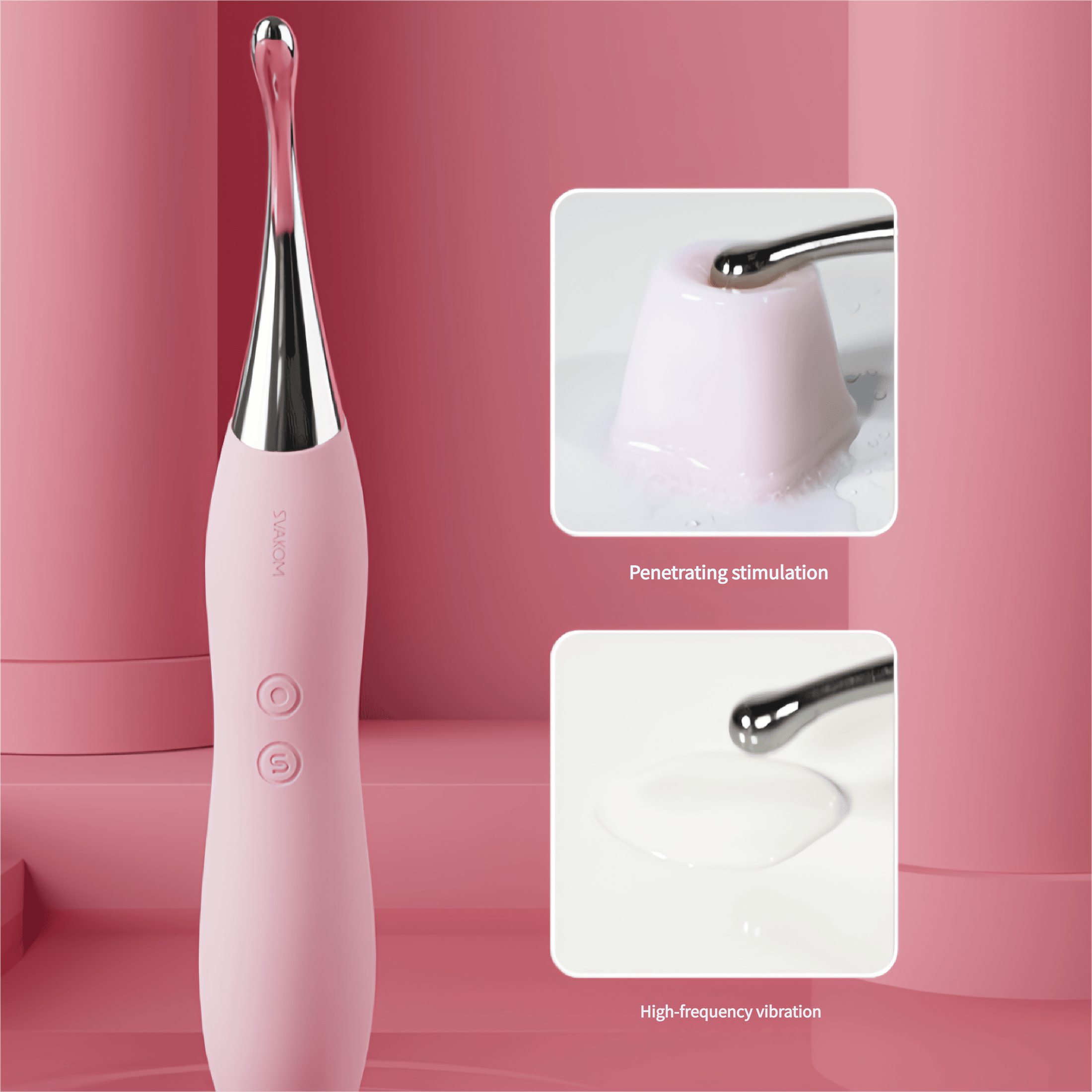 Alternative text: The small head precisely targets the G-spot, with 360° high-frequency vibrations for instant orgasm without any skill required.