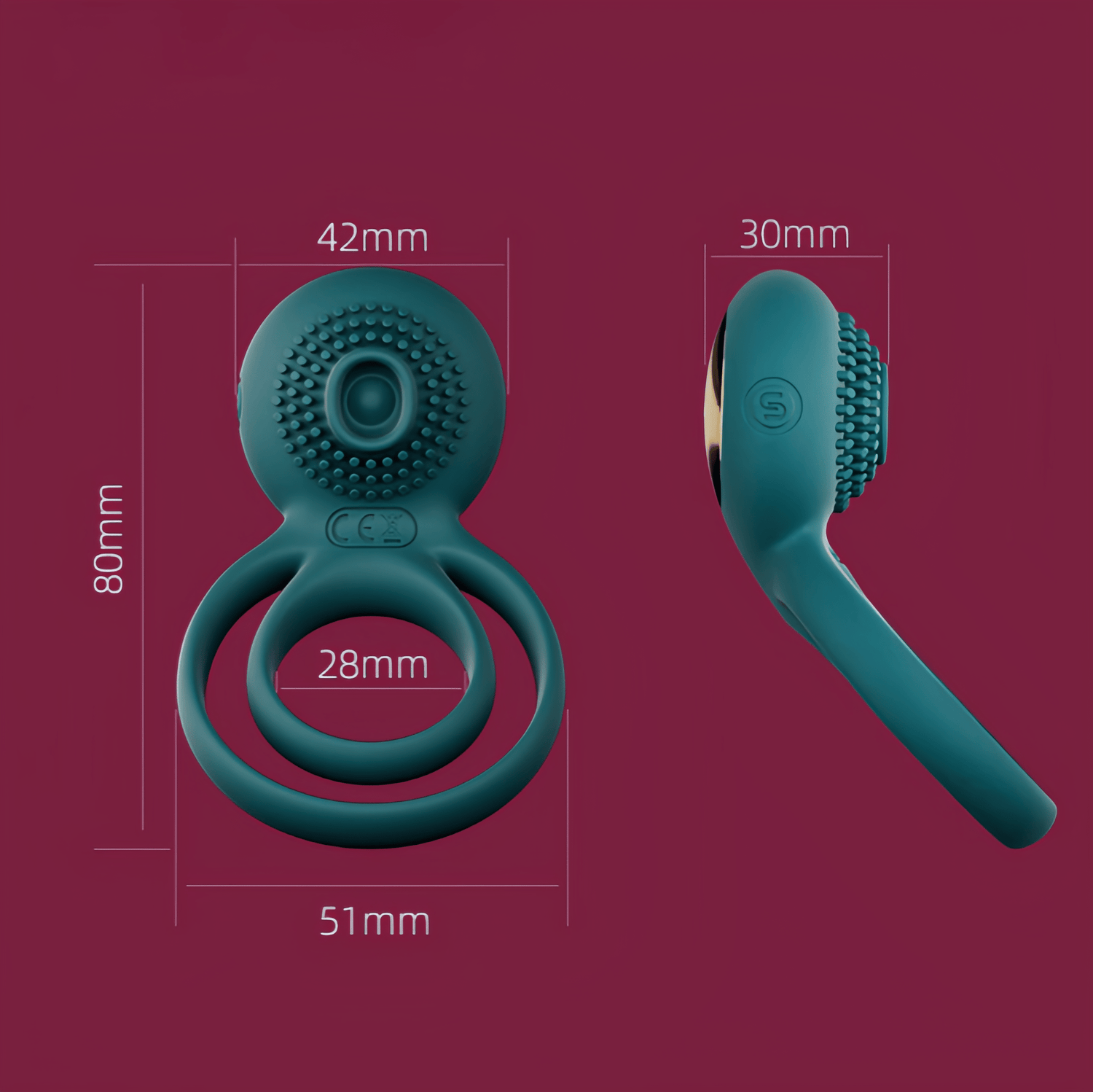 A close-up of the dual-ring structure: the large ring (Ø48mm) secures the base, while the small ring (Ø28mm) provides a gentle grip.