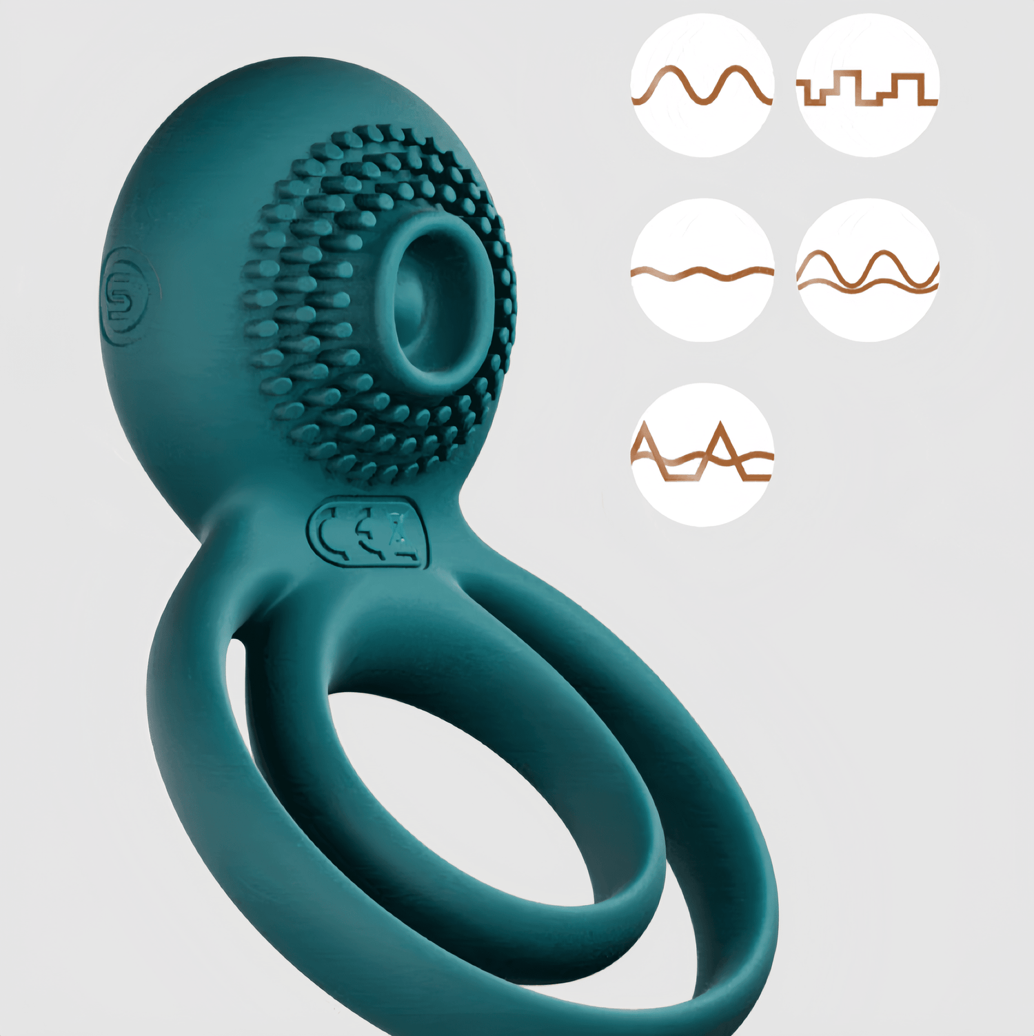 An infographic showing the five intensities and five modes (pulse, continuous, crescendo, etc.) clearly demonstrates the wide range of rhythm options.