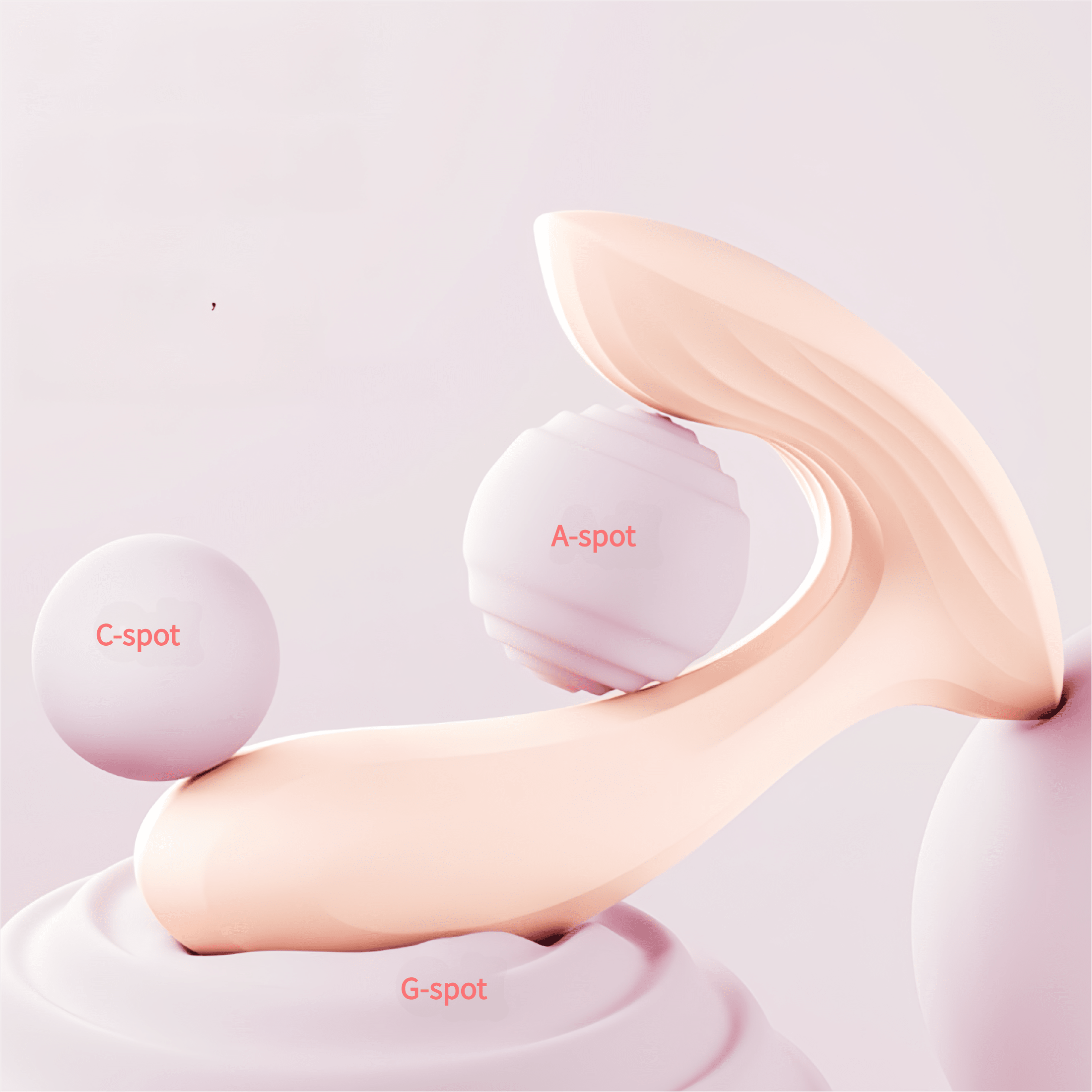 Alternative text: Close-up of the curved head design, mimicking finger gestures, precisely reaching the G-spot and deeply stimulating the A-spot and cervical area.