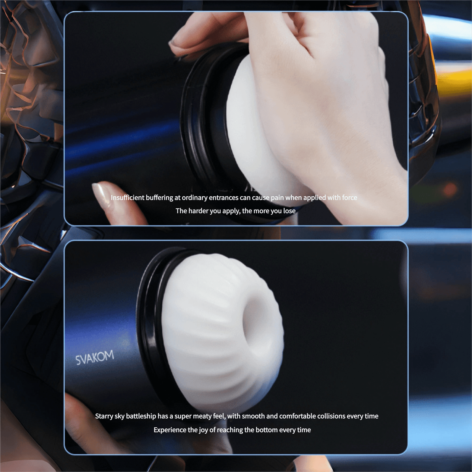 Close-up of the 20° soft TPE material, which feels like sensitive skin. Its five-layer texture delivers a realistic collision experience.