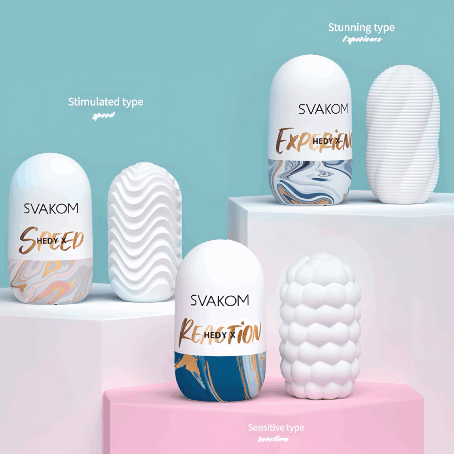 SVAKOM's Hedy X masturbation egg collection includes three models, featuring stimulating, sensitive, and stunning textures.