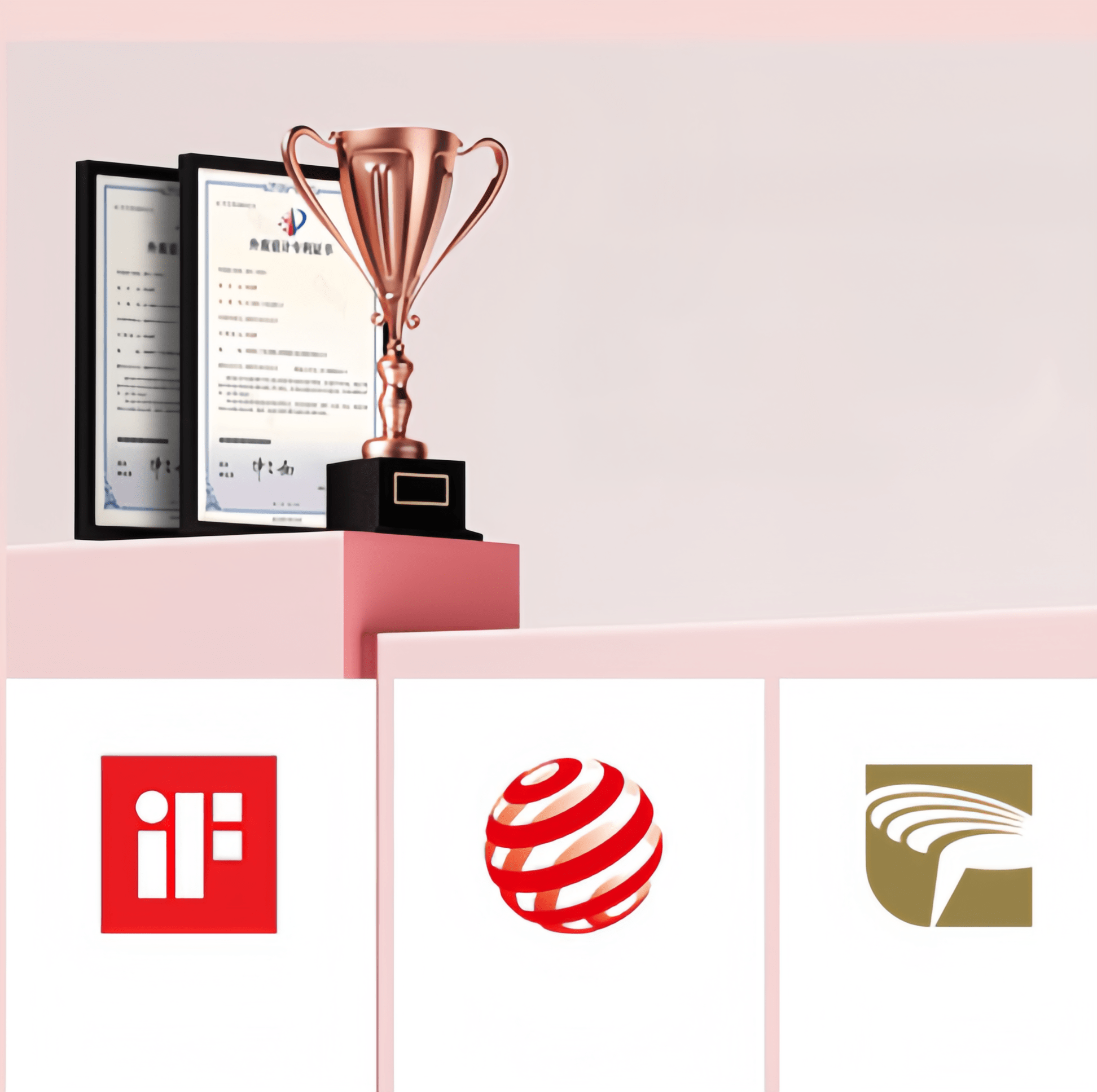 International design awards showcase: IF Design Award, Red Dot Design Award, and Golden Dot Design Award certifications demonstrate industry-leading design standards.