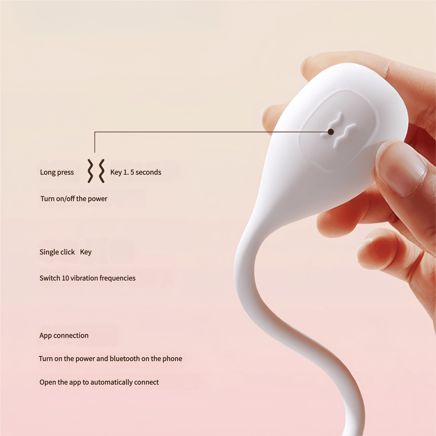 Close-up of the physical buttons: long press/short press to switch modes, double-click to adjust intensity, for convenient control.