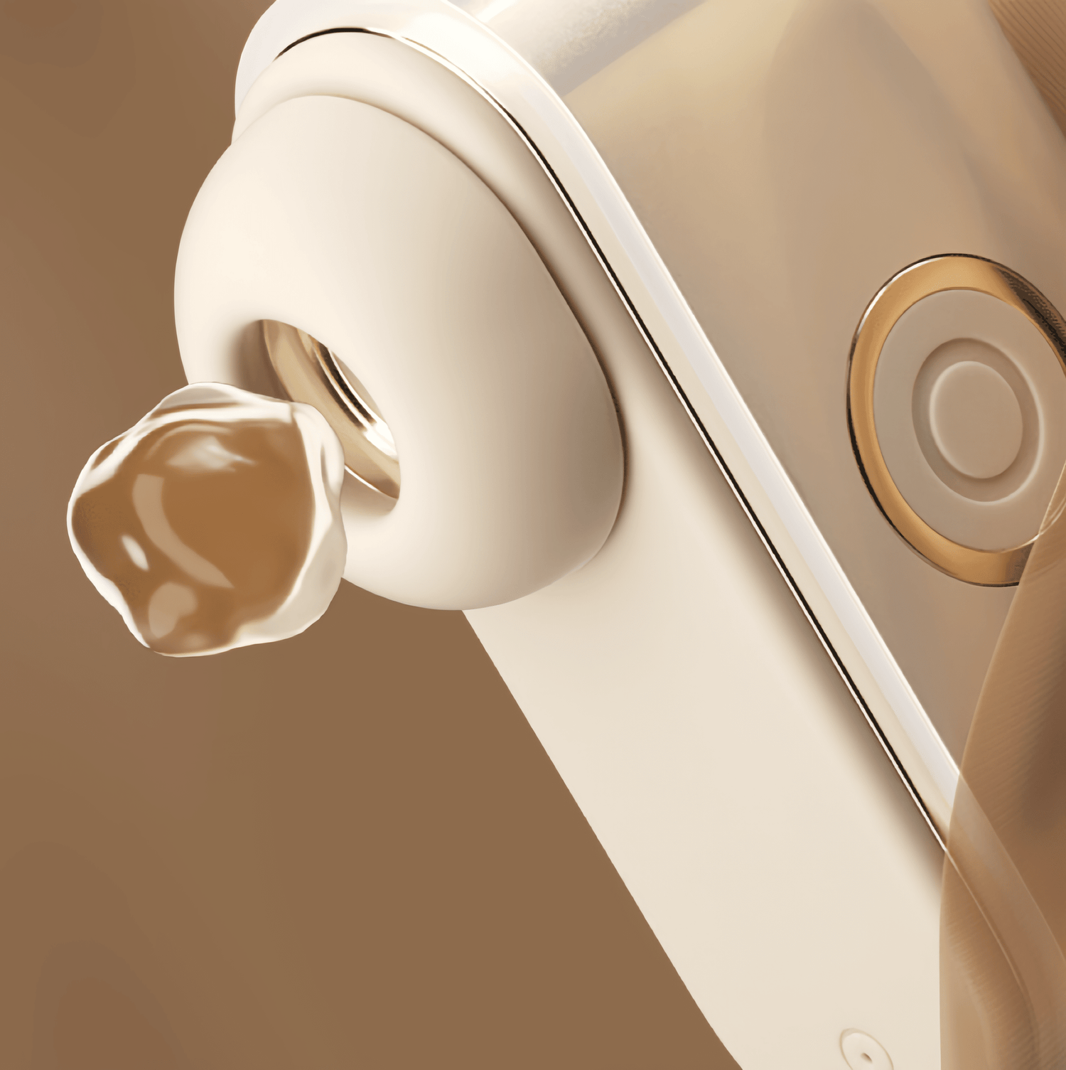 A close-up of the pearlescent finish breaks the stereotype of traditional sex toys and embodies the concept of "technology equals sexiness."