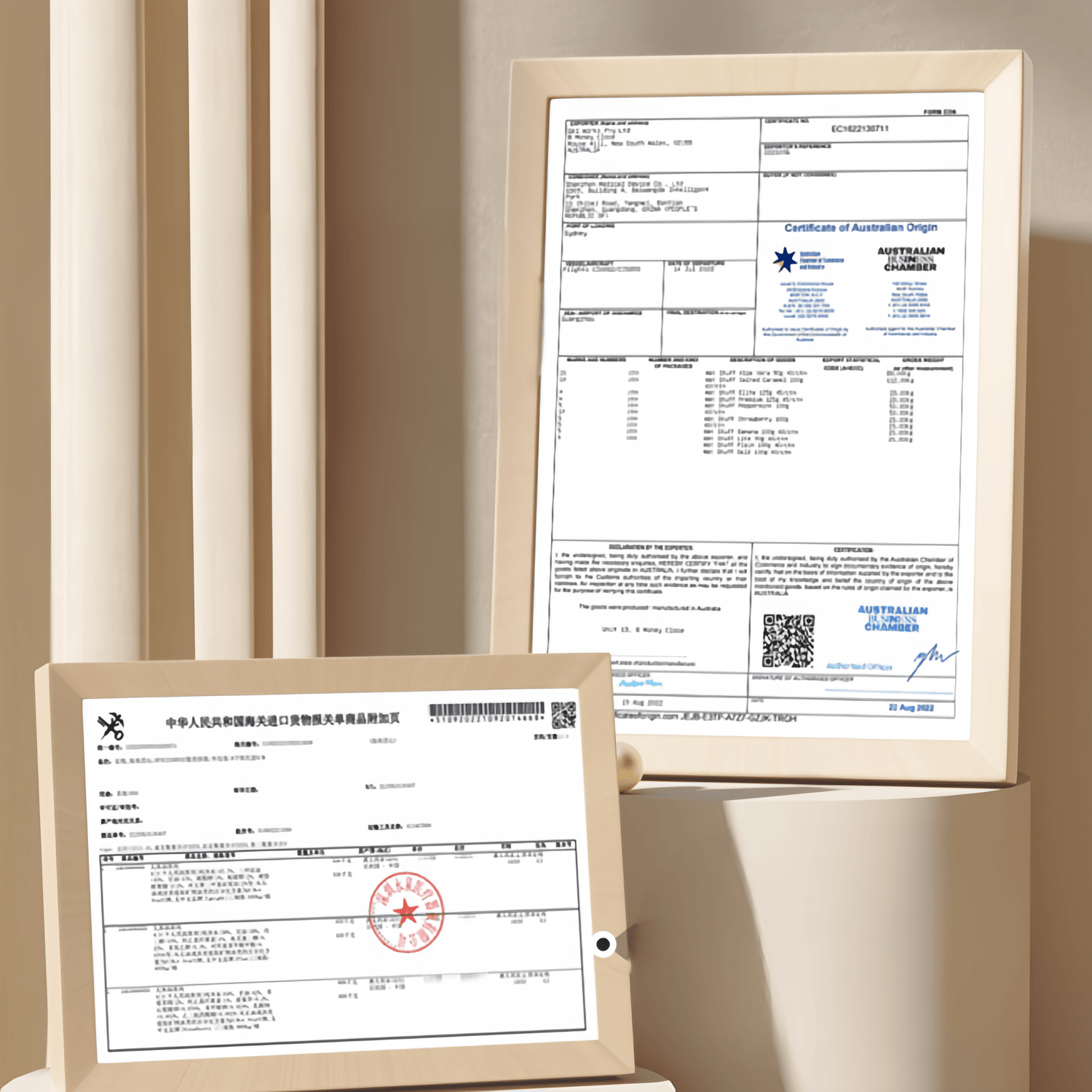 Australian origin certification - BSE/TSE test certificate and import declaration