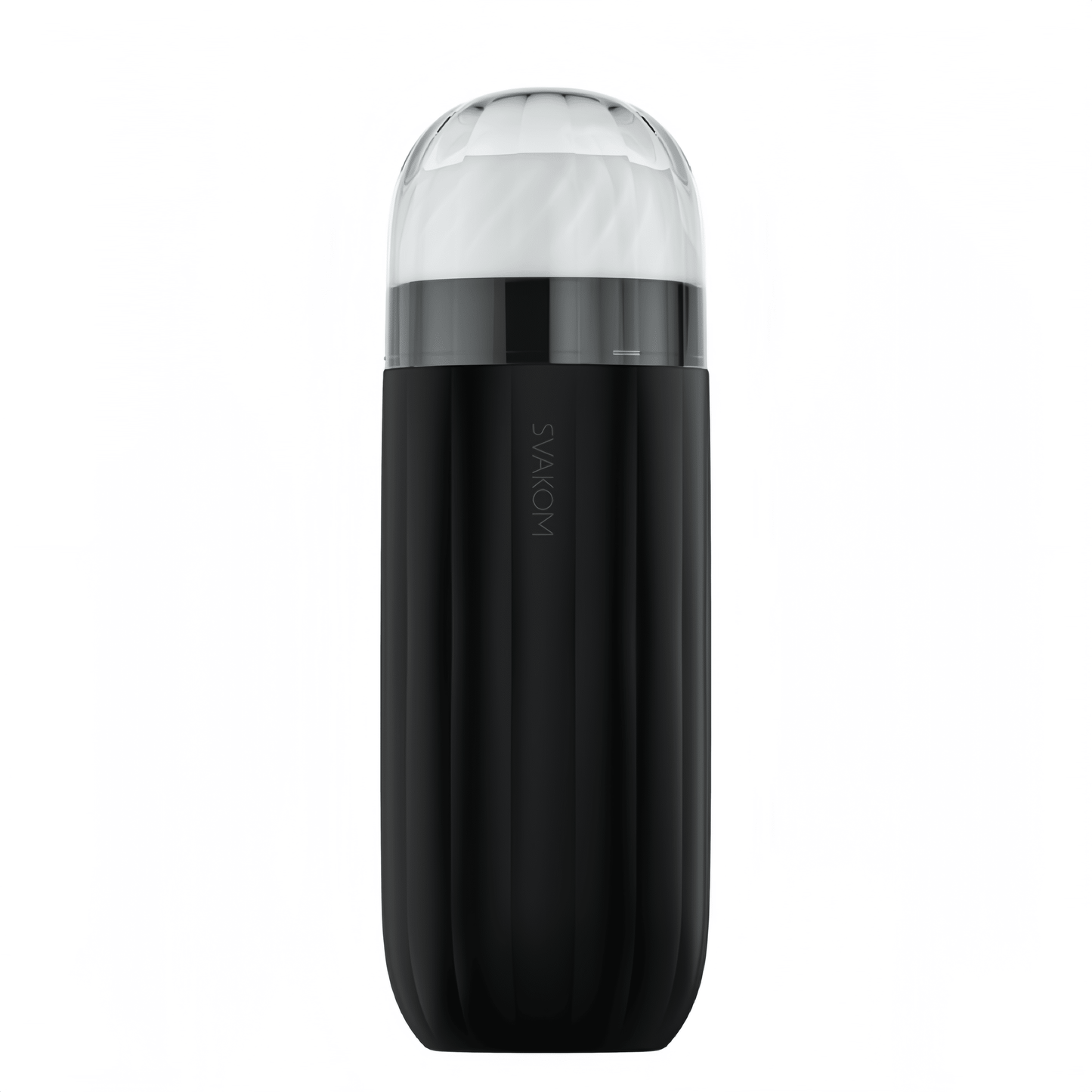 The main product image of the SVAKOM vacuum vibrating masturbator shows its ergonomically streamlined design and skin-friendly materials.