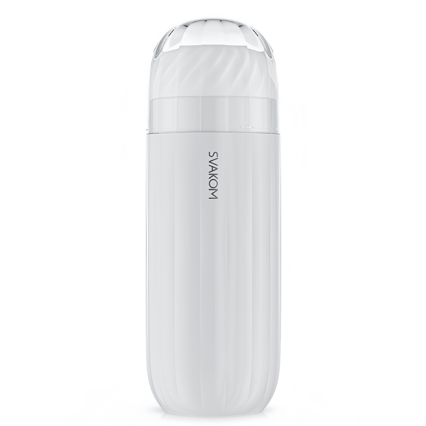 The main product image of the SVAKOM vacuum vibrating masturbator shows its ergonomically streamlined design and skin-friendly materials.
