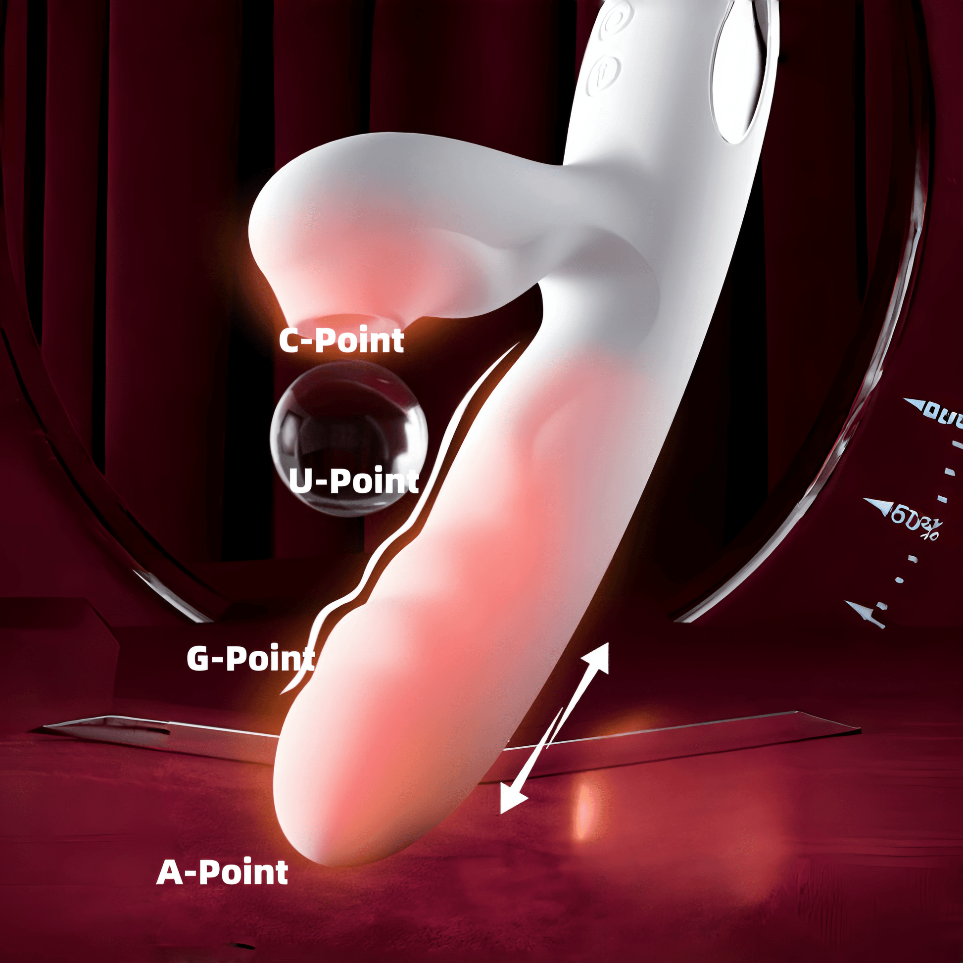 A close-up of its vacuum suction technology, specifically targeting the C-spot with deep pulse suction technology, providing a far superior sucking experience to real people.